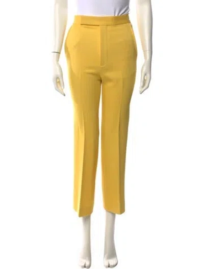 Pre-owned Celine Virgin Wool Wide Leg Pants In Yellow