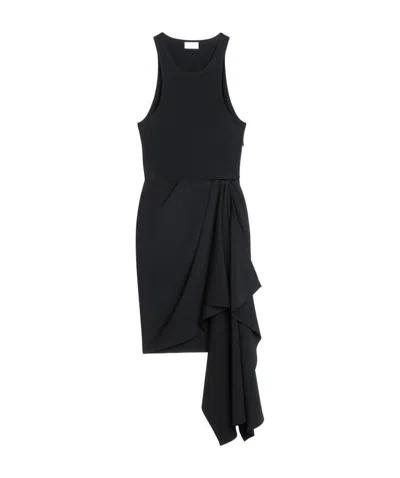 Celine Viscose And Polyester Pleated Sleeveless Dress In Black