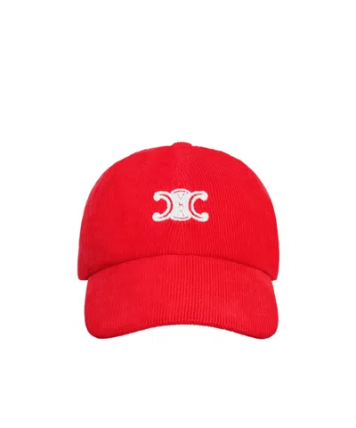 Celine Vivienne Cap In Corduroy In Red