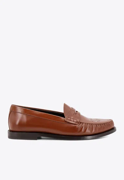 Celine Vivienne Leather Loafers In Brown