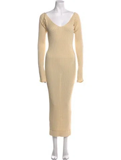 Pre-owned Celine V-neck Long Dress In Neutral