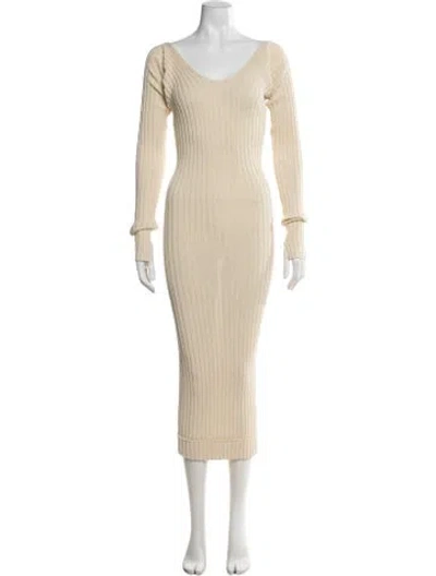 Pre-owned Celine V-neck Long Dress In Neutral