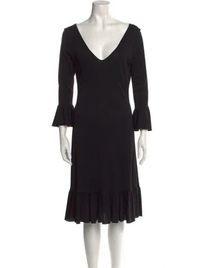 Pre-owned Celine V-neck Midi Length Dress In Black