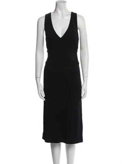 Pre-owned Celine V-neck Midi Length Dress In Black