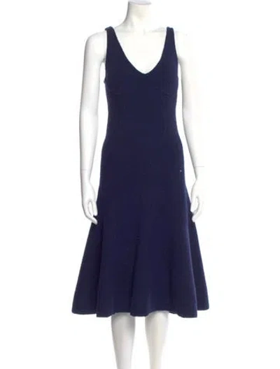Pre-owned Celine V-neck Midi Length Dress In Blue