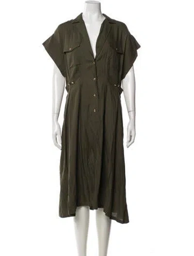 Pre-owned Celine V-neck Midi Length Dress In Green