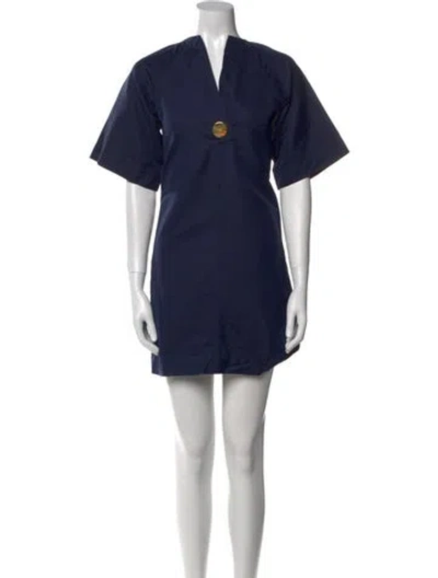 Pre-owned Celine V-neck Mini Dress In Blue
