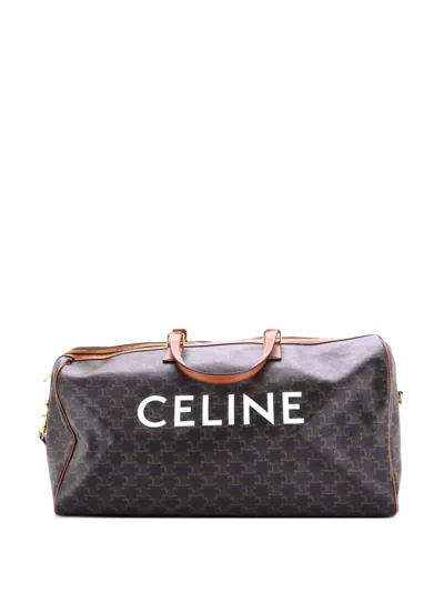 Pre-owned Celine Voyage Duffle Bag Triomphe Coated Canvas Large Travel Bag In Brown