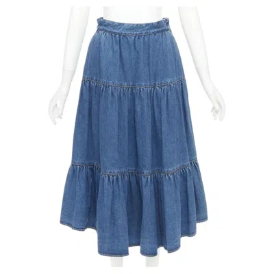 Pre-owned Celine W_js_013 S060 5021 07uw Midi Prairie Lightweight Denim Midi Skirt 26" In Blue