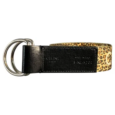 Pre-owned Celine Waist Size S Beige Brown & White Animal Print Canvas Belt