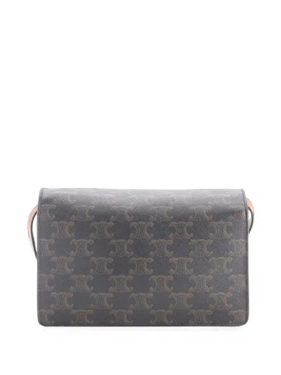 Pre-owned Celine Wallet On Strap Triomphe Coated Canvas Crossbody Bag In Brown
