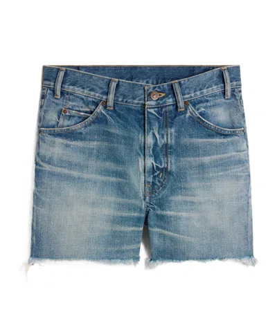 Celine Washed Denim Shorts In Gray
