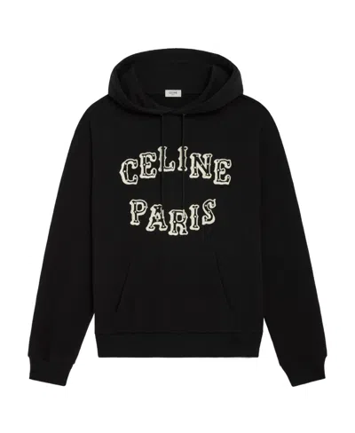 Celine Water Drill Embroidered Hooded Sweater In Black