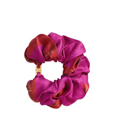 Celine Weaved Ribbons Scrunchy In Silk And Brass With Gold Finish In Red