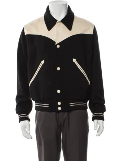Pre-owned Celine Western Yoke Wool Varsity Jacket In Black