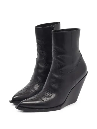 Pre-owned Celine Western-style Panelled Ankle Boots In Black