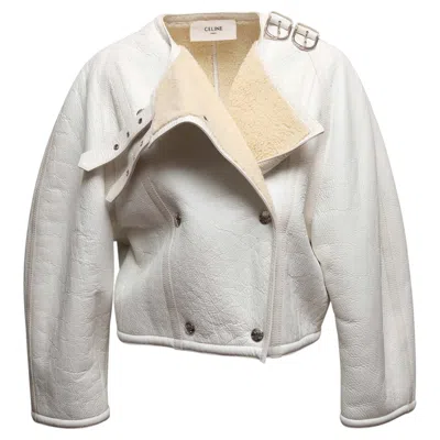 Pre-owned Celine White  Double-breasted Shearling Jacket