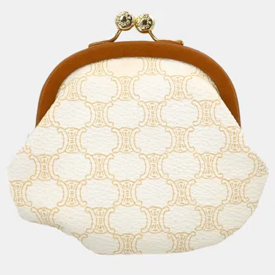 Pre-owned Celine White Coated Canvas Small Macadam Coin Purse Wallet