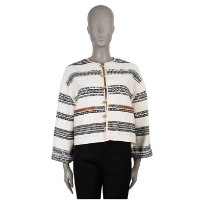 Pre-owned Celine White Cotton 2024 Baja Striped Tweed Cardigan Jacket 34 Xs