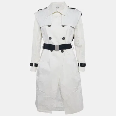 Pre-owned Celine White Cotton Blend Double Breasted Trench Coat L