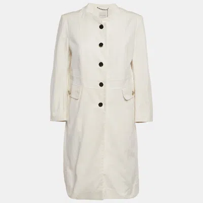 Pre-owned Celine White Cotton Button Front Coat L