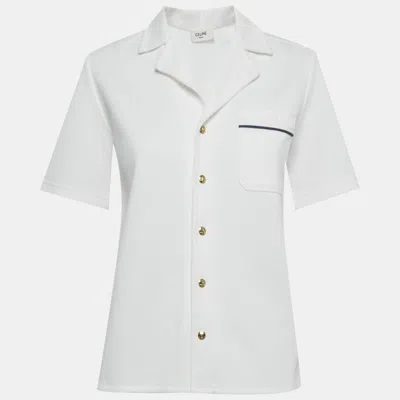 Pre-owned Celine White Cotton Button Front Short Sleeve Shirt S