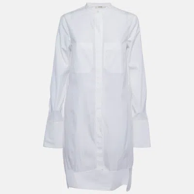 Pre-owned Celine White Cotton Poplin High Slit Shirt Dress S