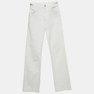 Pre-owned Celine White Denim Metal Detail Straight Leg Jeans S Waist 24"