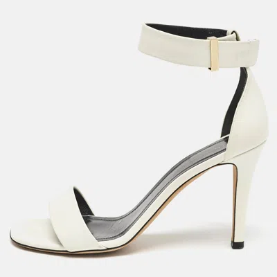 Pre-owned Celine White Leather Ankle Strap Sandals Size 36.5