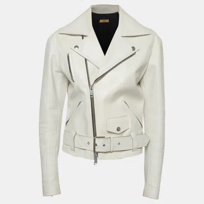 Pre-owned Celine White Leather Biker Jacket M
