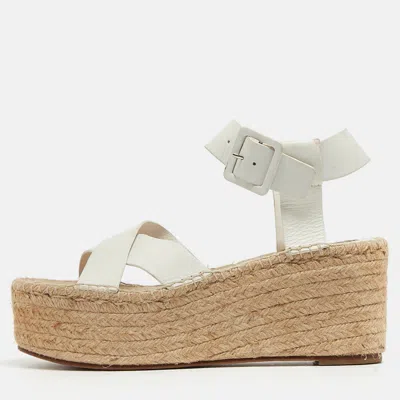 Pre-owned Celine White Leather Espadrille Sandals Size 41