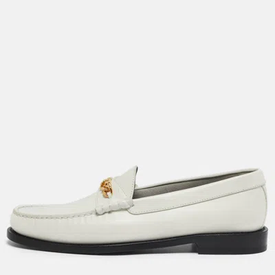 Pre-owned Celine White Leather Luco Triomphe Chain Loafers Size 39