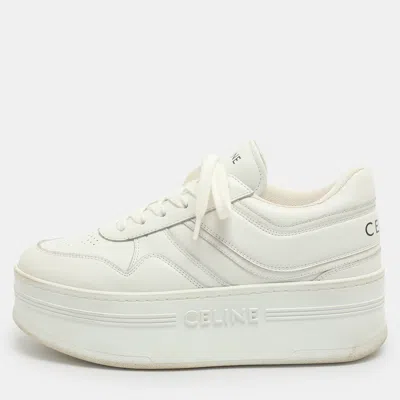 Pre-owned Celine White Leather Platform Lace Up Sneakers Size 37