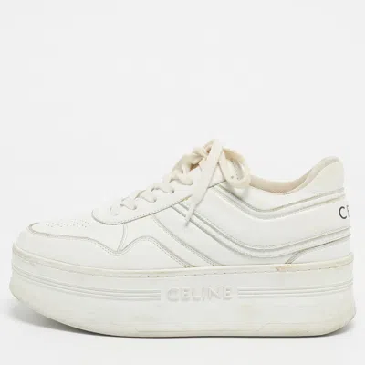 Pre-owned Celine White Leather Platform Lace Up Sneakers Size 39