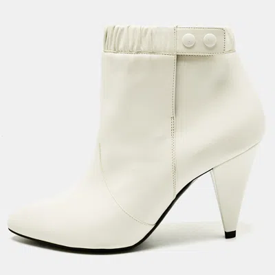 Pre-owned Celine White Leather Pointed Toe Ankle Boots Size 38
