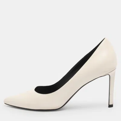 Pre-owned Celine White Leather Pointed Toe Pumps Size 35