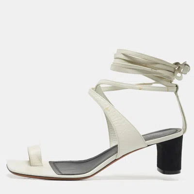 Pre-owned Celine White Leather Toe Ring Ankle Wrap Sandals Size 38.5