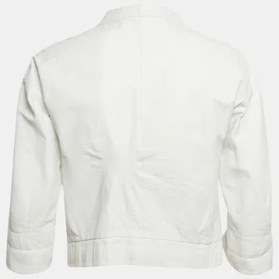Pre-owned Celine White Leather Zip-up Jacket M