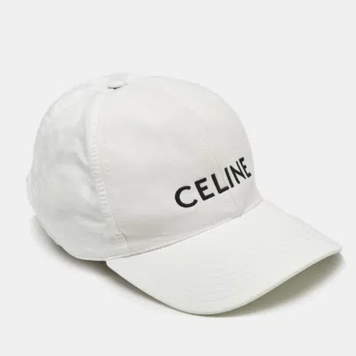 Pre-owned Celine White Logo Embroidered Cotton Baseball Cap M