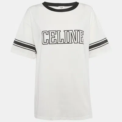 Pre-owned Celine White Logo Print Triomphe T-shirt L