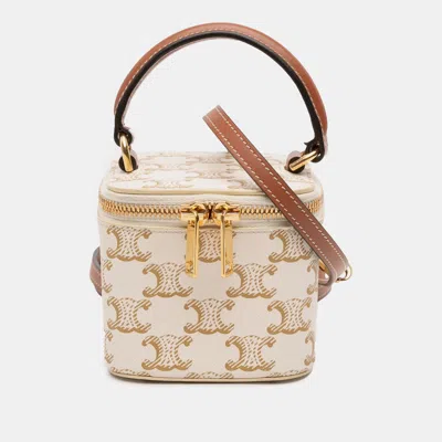 Pre-owned Celine White Mini Triomphe Coated Canvas Vanity Case