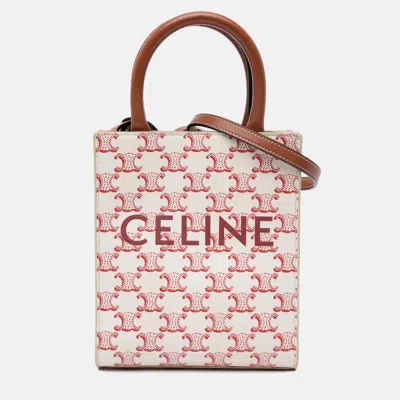 Pre-owned Celine White Mini Triomphe Coated Canvas Vertical Cabas Satchel