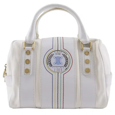 Pre-owned Celine White Nylon Canvas Leather Boston Bag Handbag ()