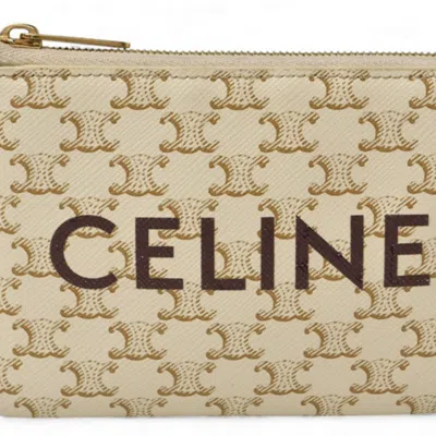 Pre-owned Celine White Pvc Coated Canvas Coin Purse/coin Case ()