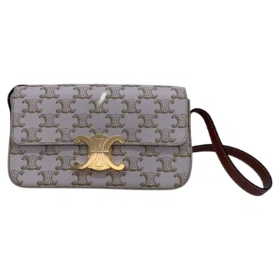 Pre-owned Celine White Triomphe Canvas And Tan Leather Shoulder Bag