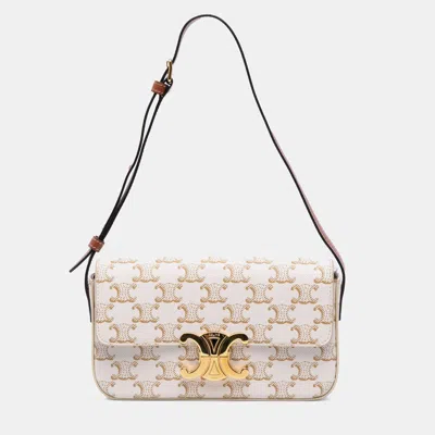 Pre-owned Celine White Triomphe Coated Canvas Claude Shoulder Bag