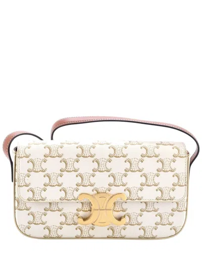 Celine White Triomphe Macadam Coated Canvas Triomphe East-west