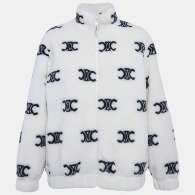 Pre-owned Celine White Triomphe Monogram Fleece Jacket Xs