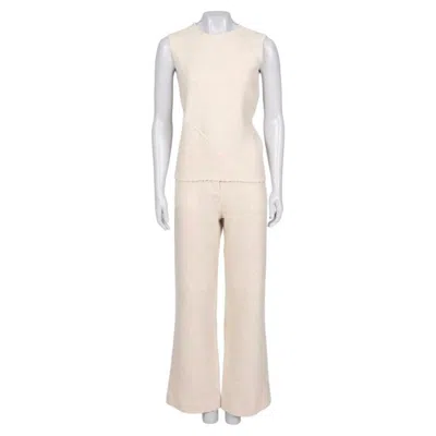 Pre-owned Celine White Wool Silk Two-piece Set Fr 36 Sleeveless Top Trousers