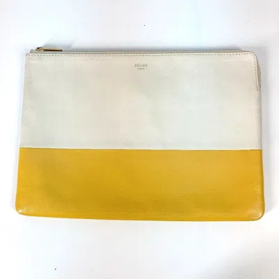 Pre-owned Celine White Yellow Leather Clutch Bag Pouch ()